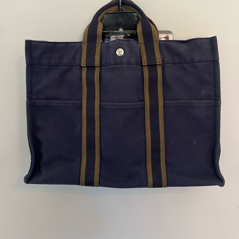 Hermes Canvas Herline GM Tote Navy